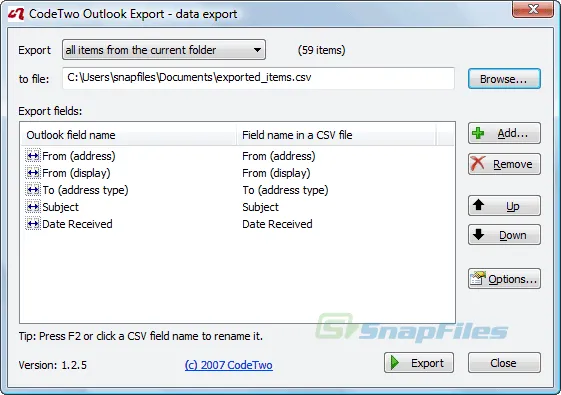 CodeTwo Outlook Export スクリーンショット 1