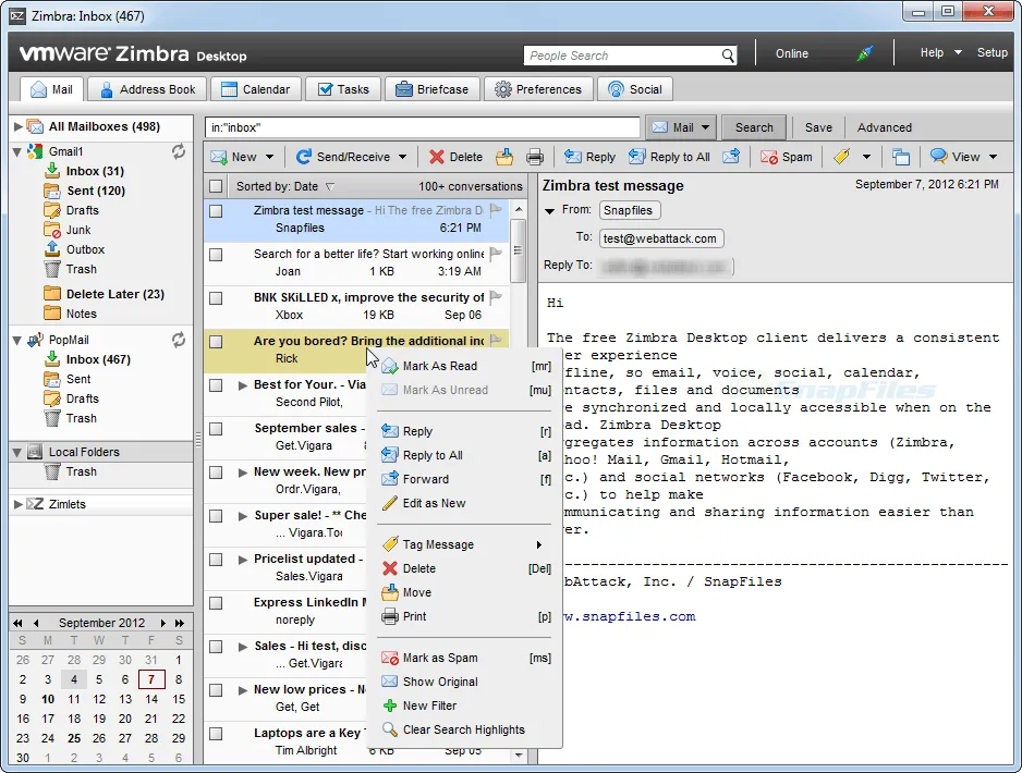 Zimbra Desktop スクリーンショット 1