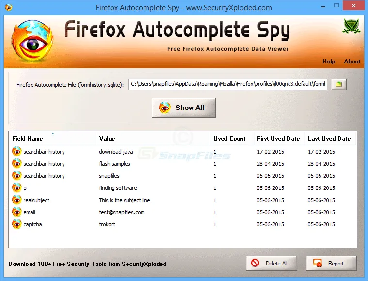 Firefox Autocomplete Spy スクリーンショット 1