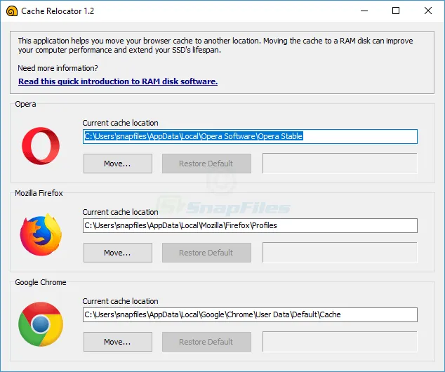 SoftPerfect Cache Relocator スクリーンショット 1