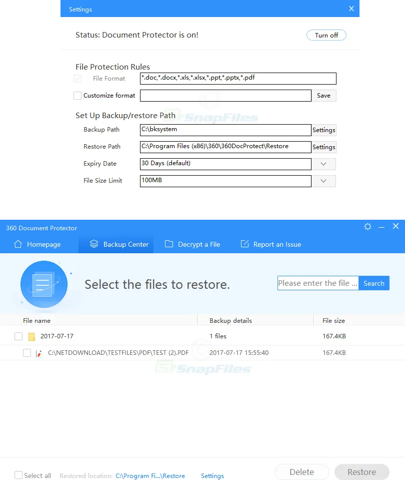 360 Document Protector スクリーンショット 2