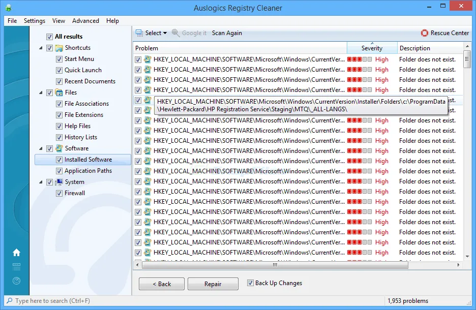 Auslogics Registry Cleaner スクリーンショット 2