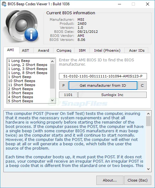 BIOS Beepcodes Viewer スクリーンショット 1