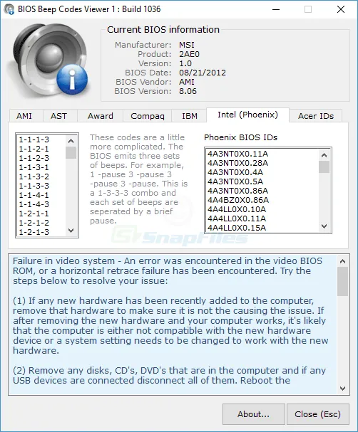 BIOS Beepcodes Viewer スクリーンショット 2