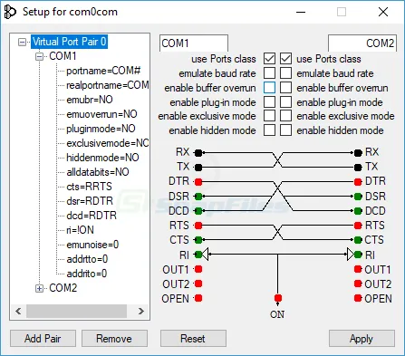 Null-modem Emulator (com0com) スクリーンショット 1