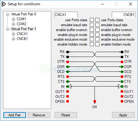 Null-modem Emulator (com0com) スクリーンショット 2