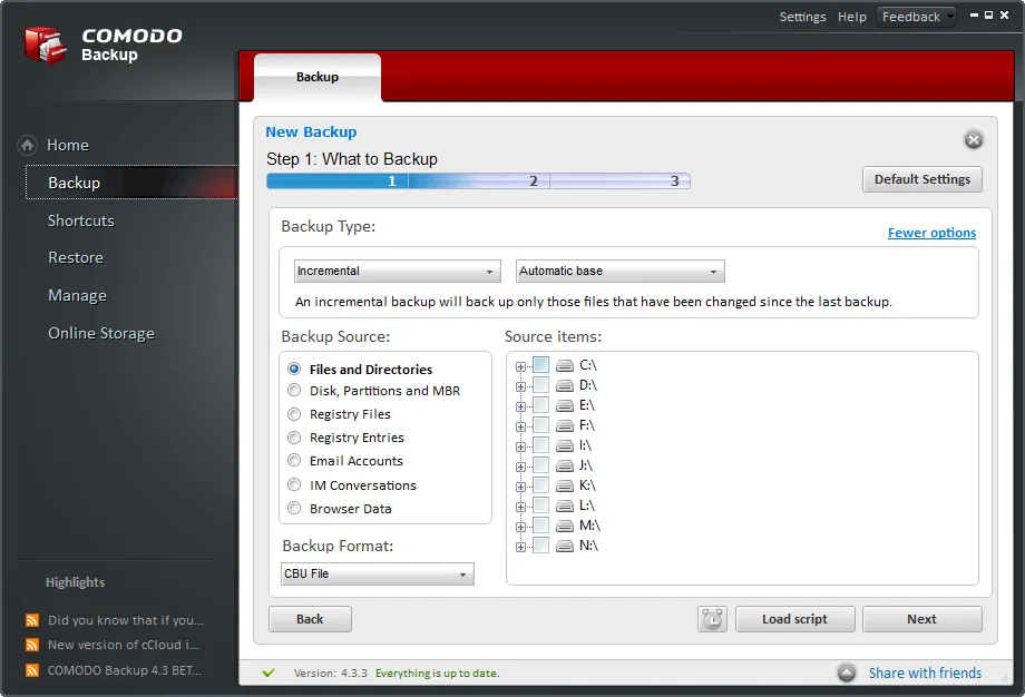 Comodo Backup スクリーンショット 2