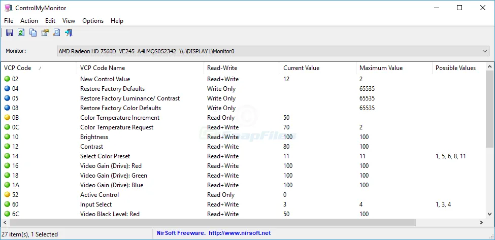 ControlMyMonitor スクリーンショット 1