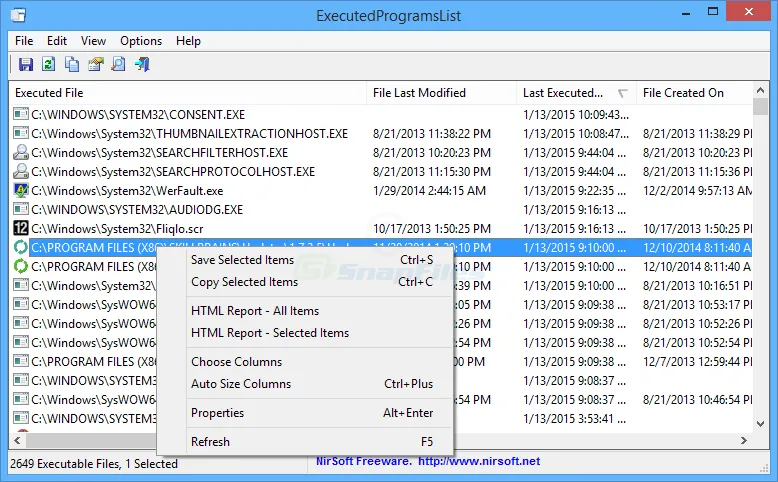 ExecutedProgramsList スクリーンショット 1