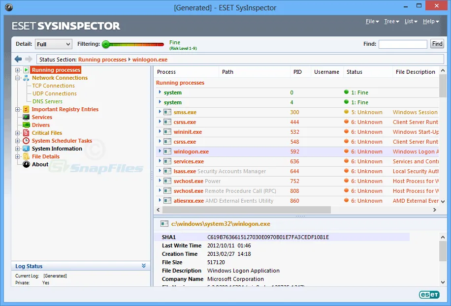 ESET SysInspector スクリーンショット 1