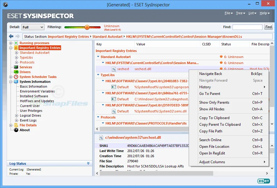 ESET SysInspector スクリーンショット 2