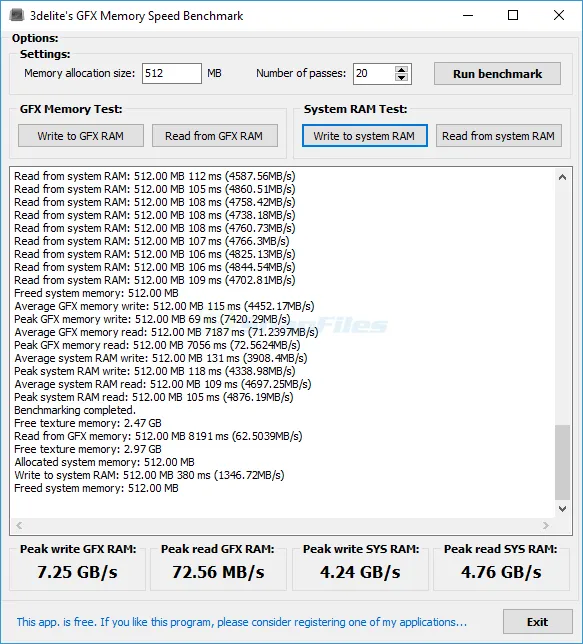 GFX Memory Speed Benchmark スクリーンショット 1