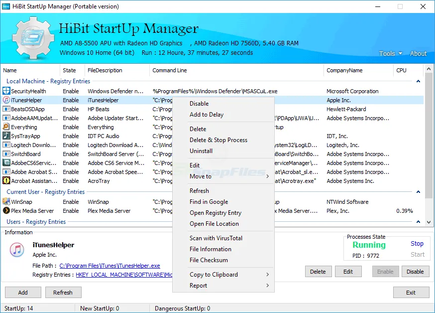 HiBit Startup Manager スクリーンショット 1