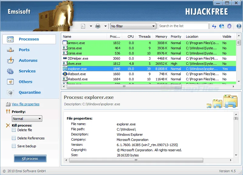 Emsisoft HiJackFree スクリーンショット 1