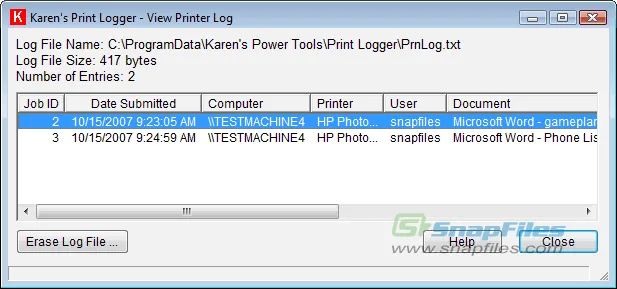 Karens Print Logger スクリーンショット 2