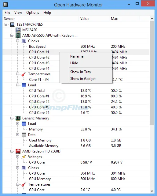 Open Hardware Monitor スクリーンショット 1