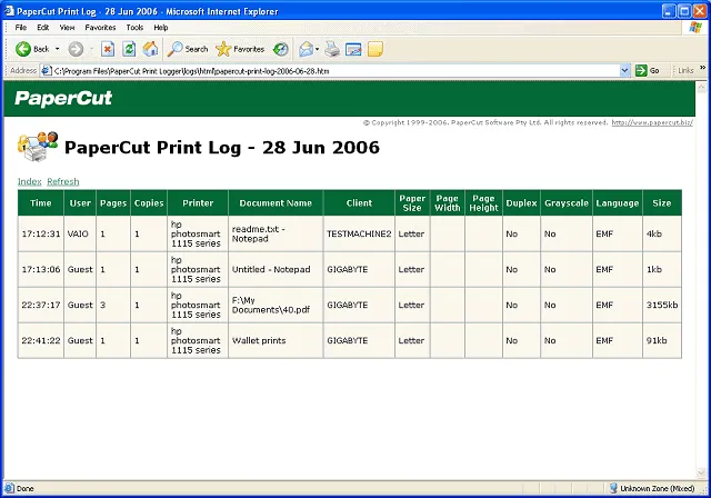 PaperCut Print Logger スクリーンショット 1