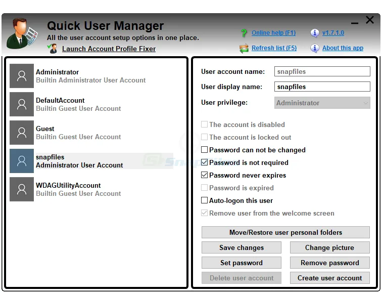 Quick User Manager スクリーンショット 1