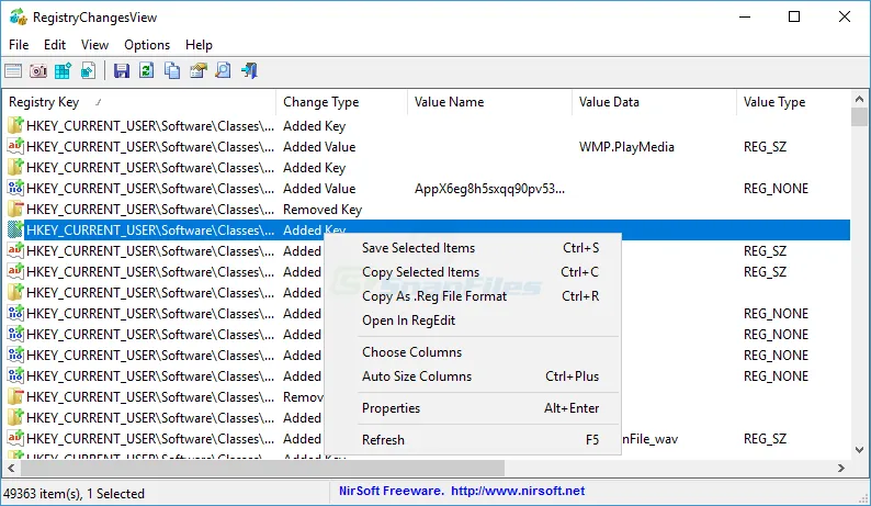 RegistryChangesView スクリーンショット 1