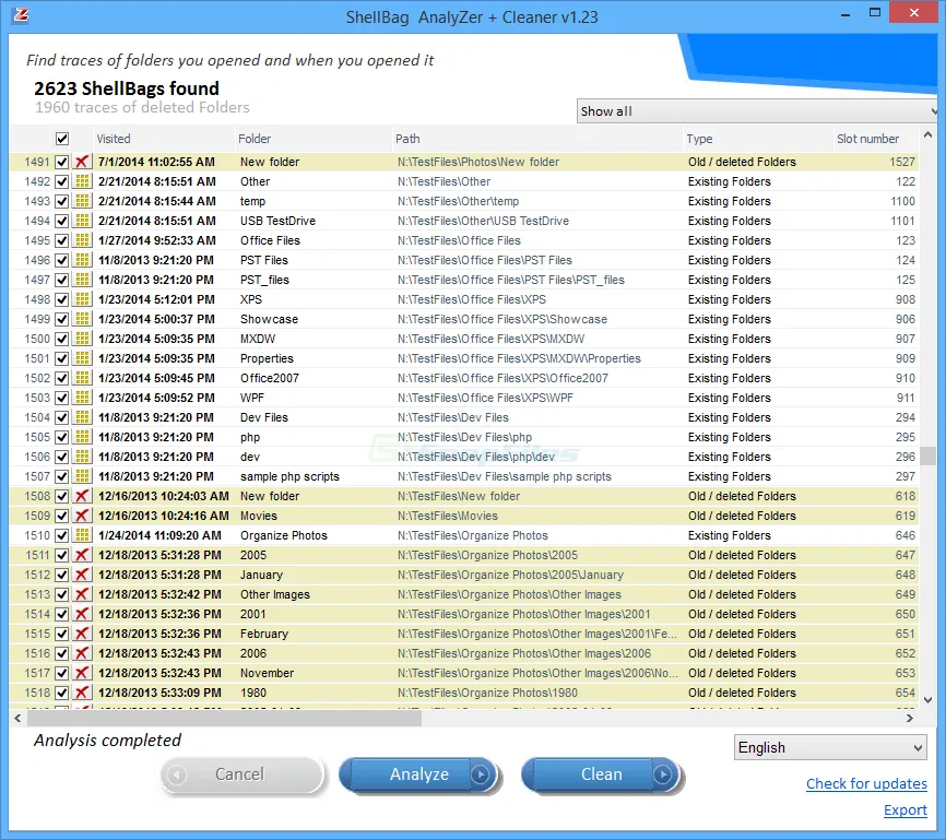 ShellBag Analyzer and Cleaner スクリーンショット 1