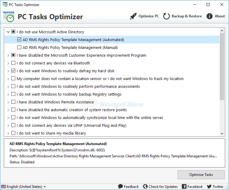 PC Tasks Optimizer スクリーンショット 1