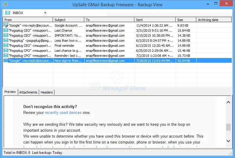 UpSafe Gmail Backup スクリーンショット 2