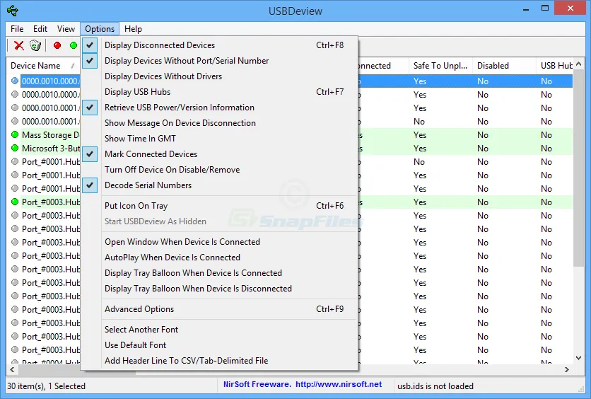 USBDeview スクリーンショット 2