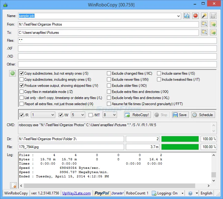 WinRoboCopy スクリーンショット 1